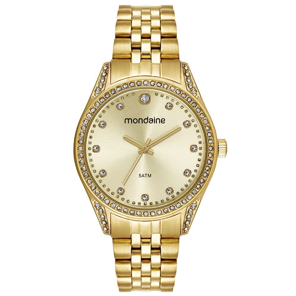 Relógio Feminino Visor Metálico Cristais Dourado Dourado 2