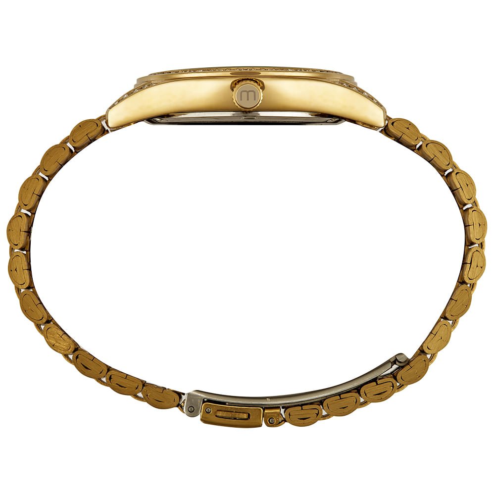 Relógio Feminino Visor Metálico Cristais Dourado Dourado 5