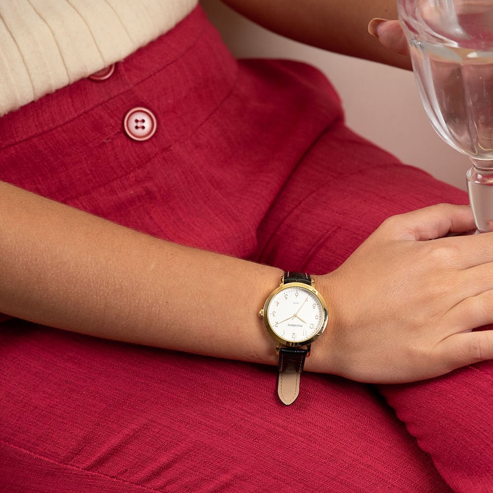 Relógio Feminino Casual Visor Texturizado Dourado Dourado 2