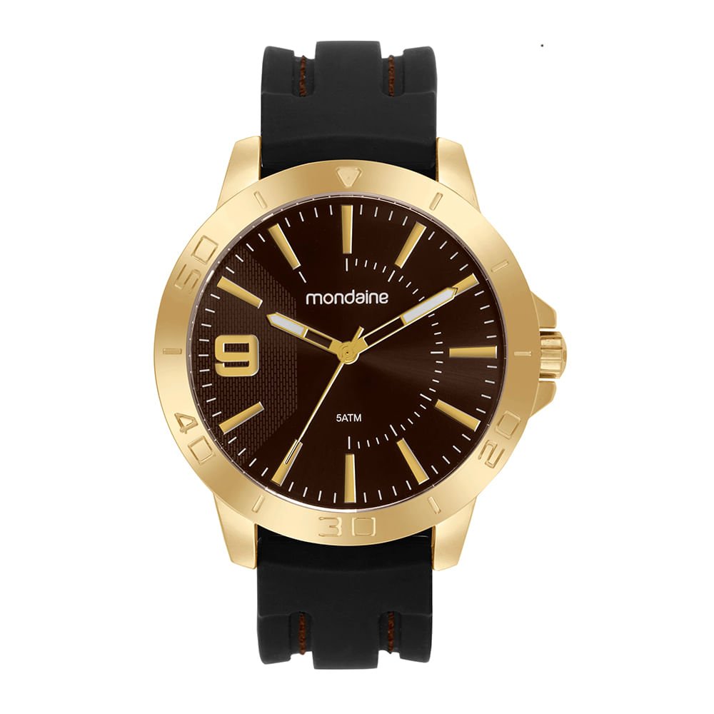 Relógio Masculino Esportivo Pespontos Silicone Dourado