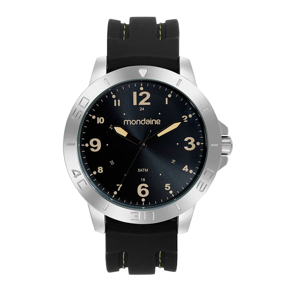 Relógio Masculino Esportivo Pespontos Silicone Prata