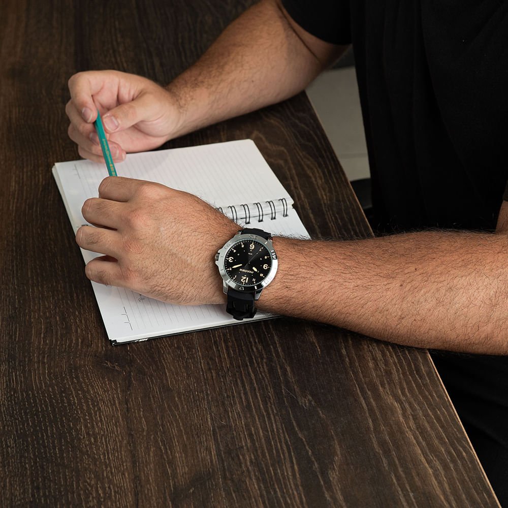 Relógio Masculino Esportivo Pespontos Silicone Prata Prata 2