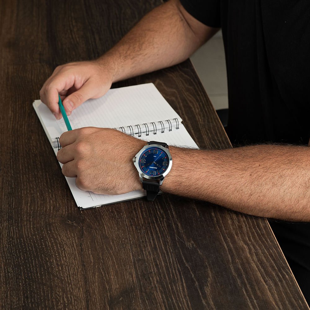 Relógio Masculino Casual Visor Celeste Silicone Prata Prata 2