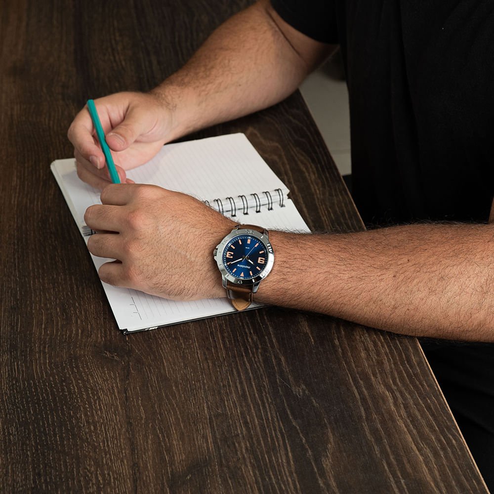 Relógio Masculino Prata Casual Visor Azul Prata/Azul 5