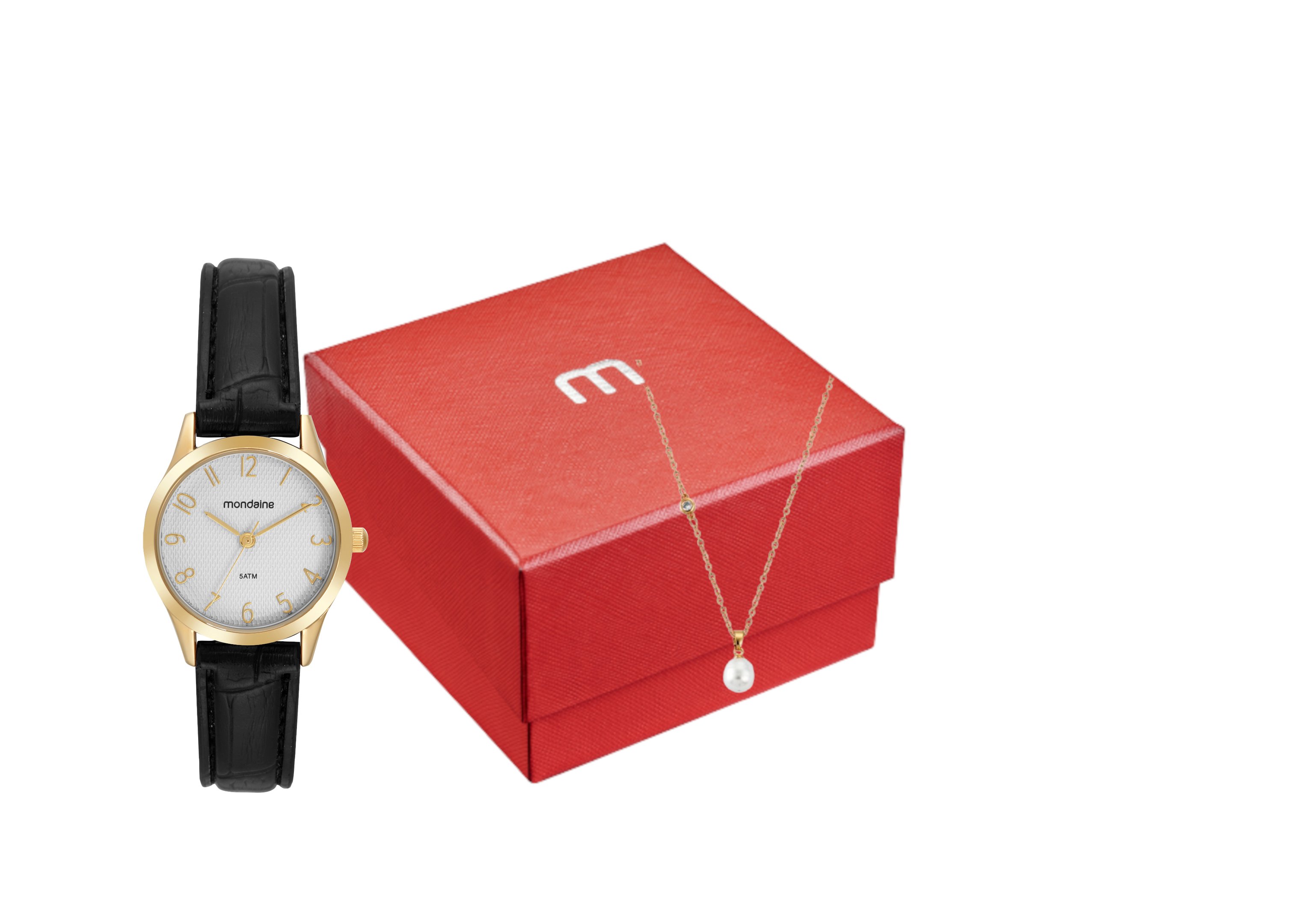 Kit Relógio Feminino Clássico Dourado Com Colar de Pedras Dourado 1