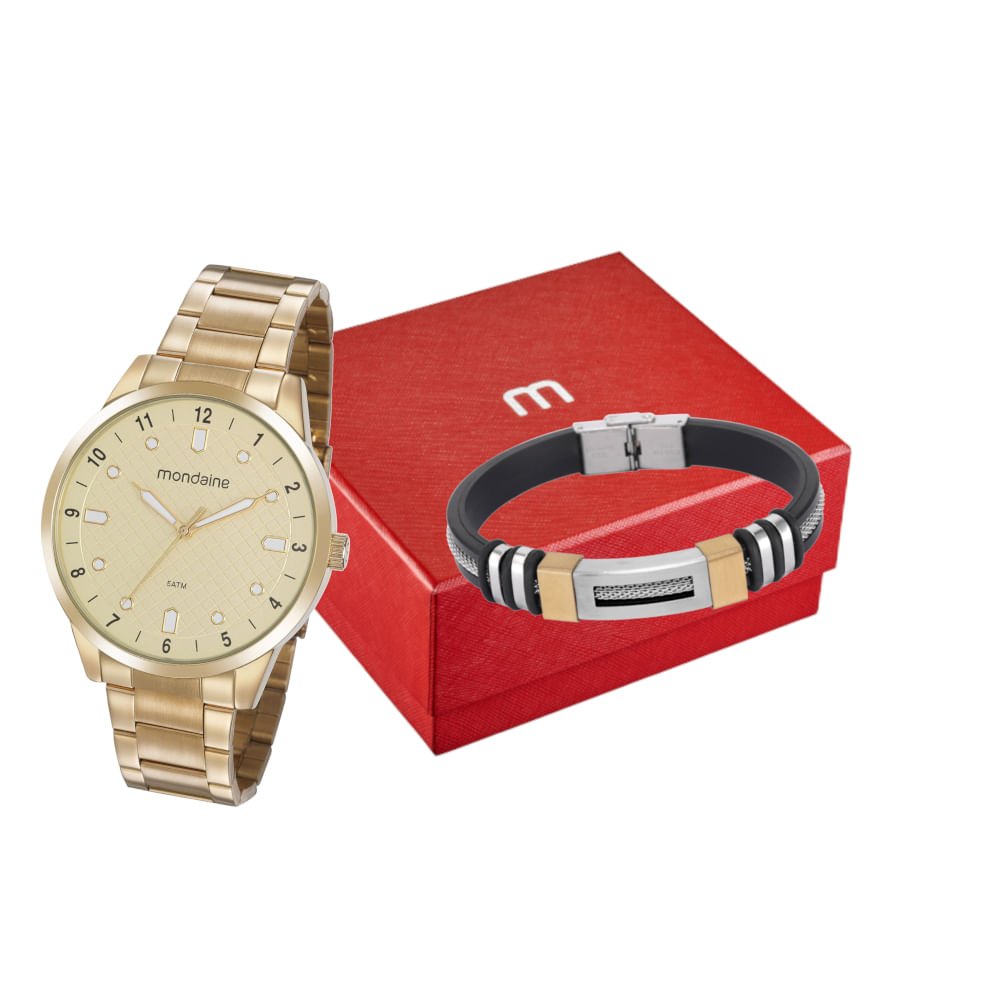 Kit Relógio Masculino Casual Dourado Com Pulseira