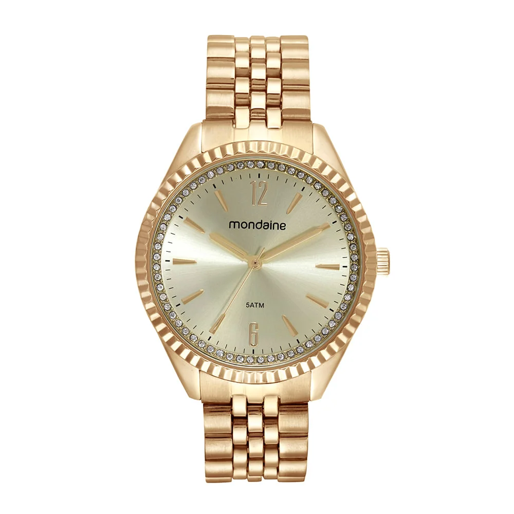 Kit Relógio Feminino Cristais Dourado Com Porta-Joias Dourado 2