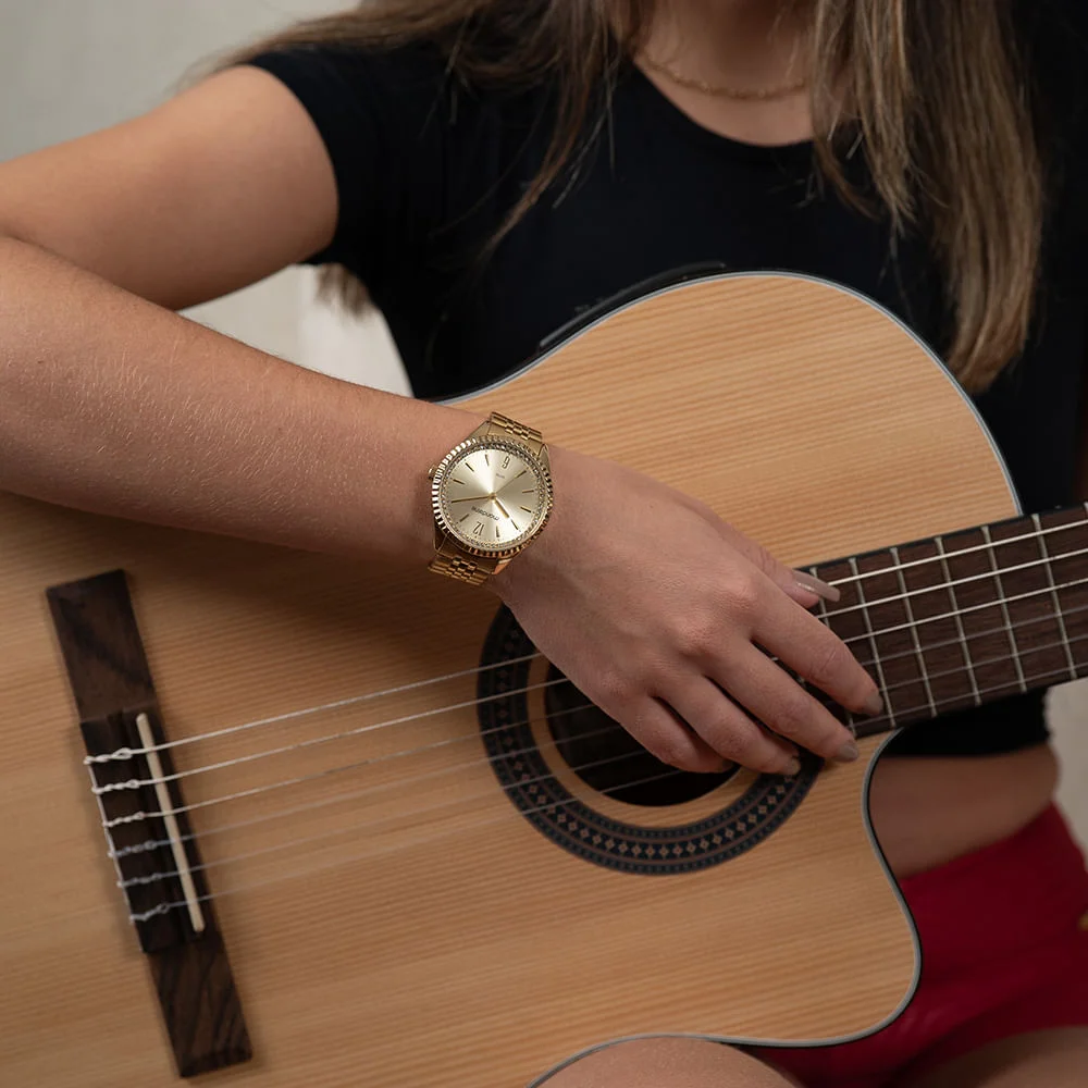 Kit Relógio Feminino Cristais Dourado Com Porta-Joias Dourado 3