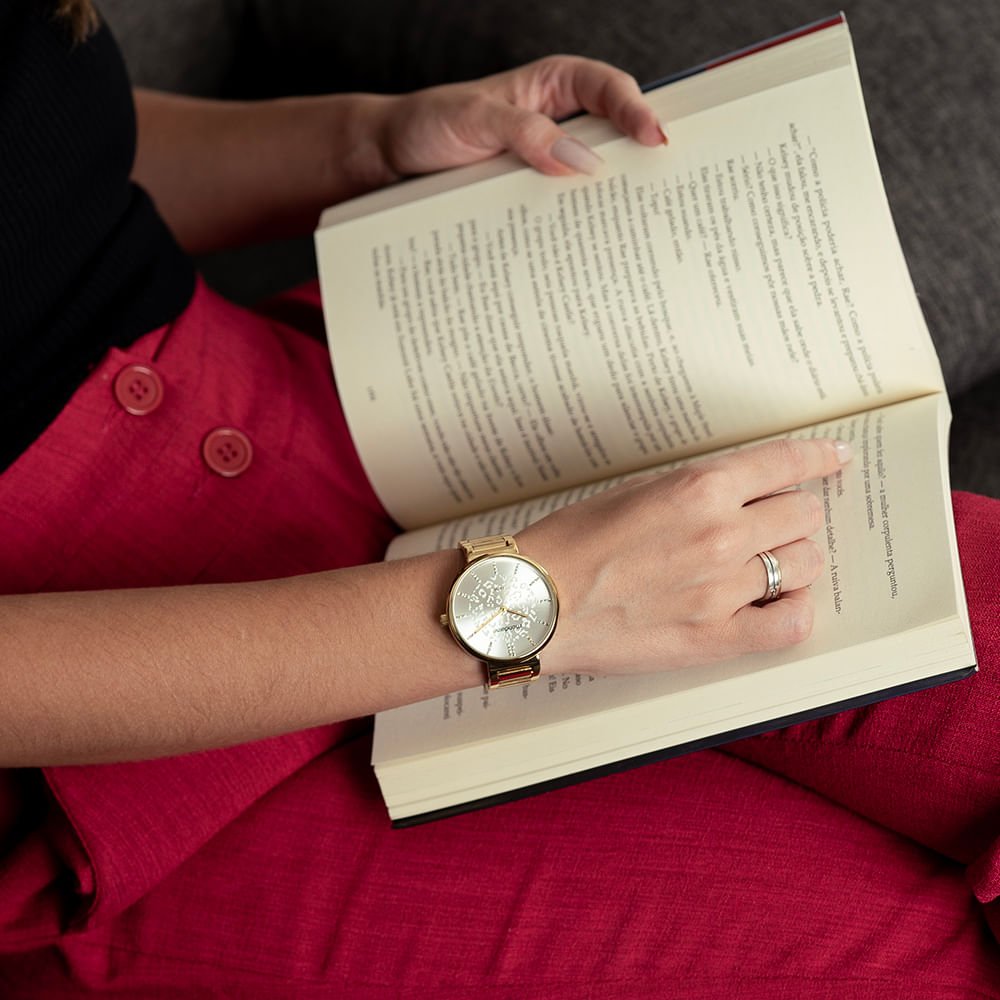 Kit Relógio Feminino Cristais Dourado Com Semijoias Dourado 3