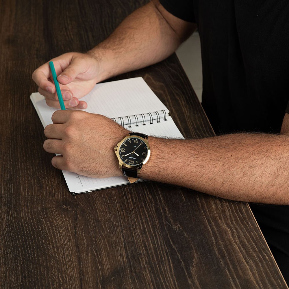 Relógio Masculino Casual Visor Texturizado Dourado Dourado 2