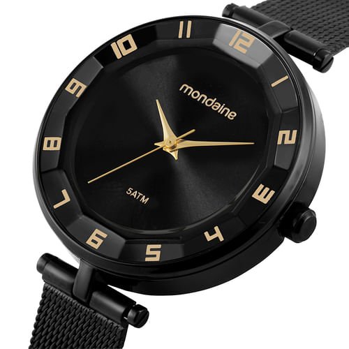 Relógio Feminino Malha de Aço Preto Preto 2