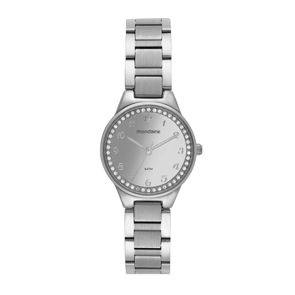 Kit Relógio Feminino Espelhado Prata Com Brinco Cristais Prata 2