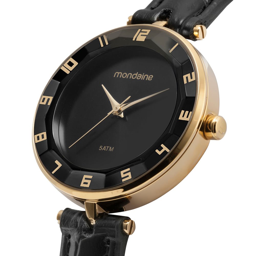 Relógio Feminino Vidro Facetado Preto Preto 2