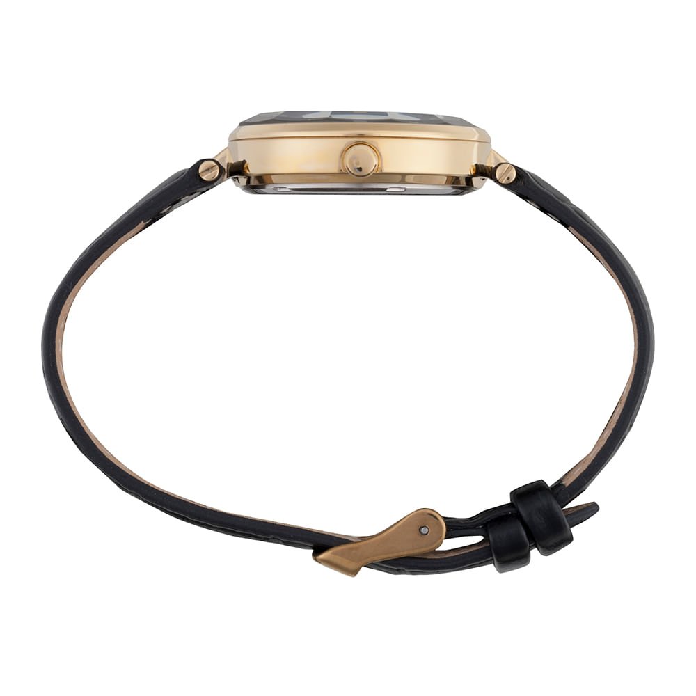 Relógio Feminino Vidro Facetado Preto Preto 4