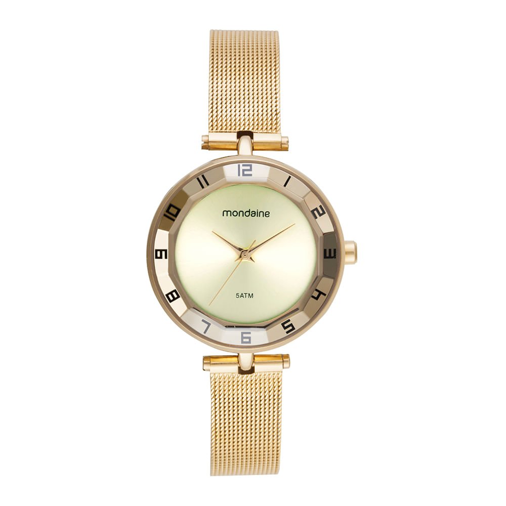 Relógio Feminino Vidro Facetado Dourado