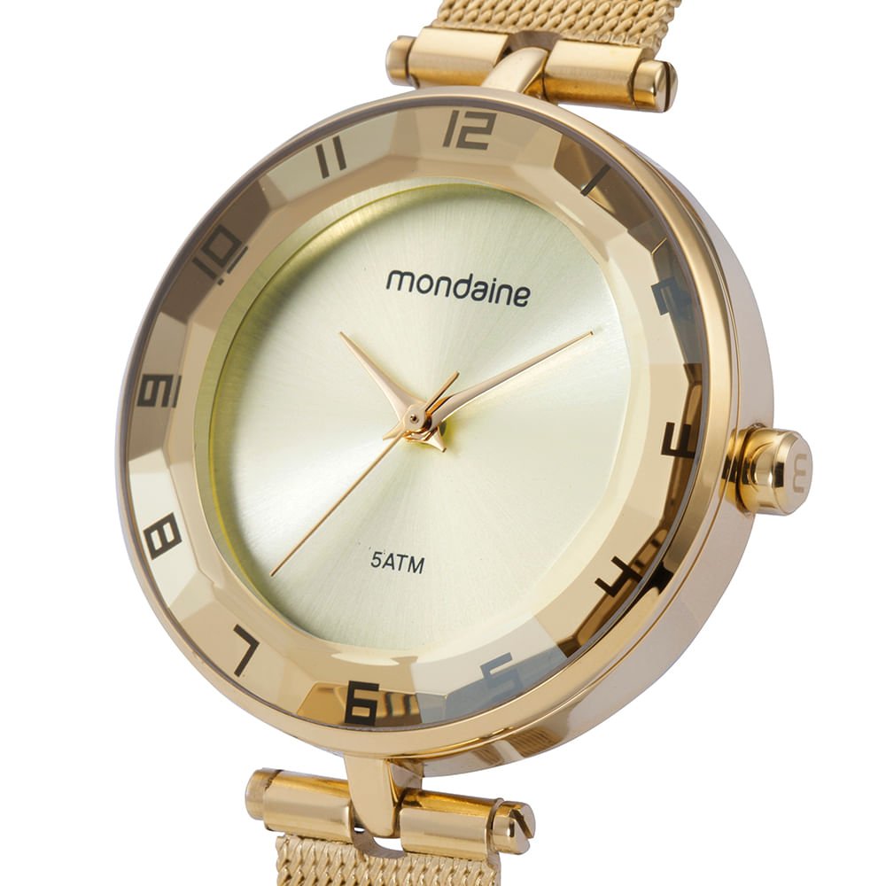Relógio Feminino Vidro Facetado Dourado Dourado 2