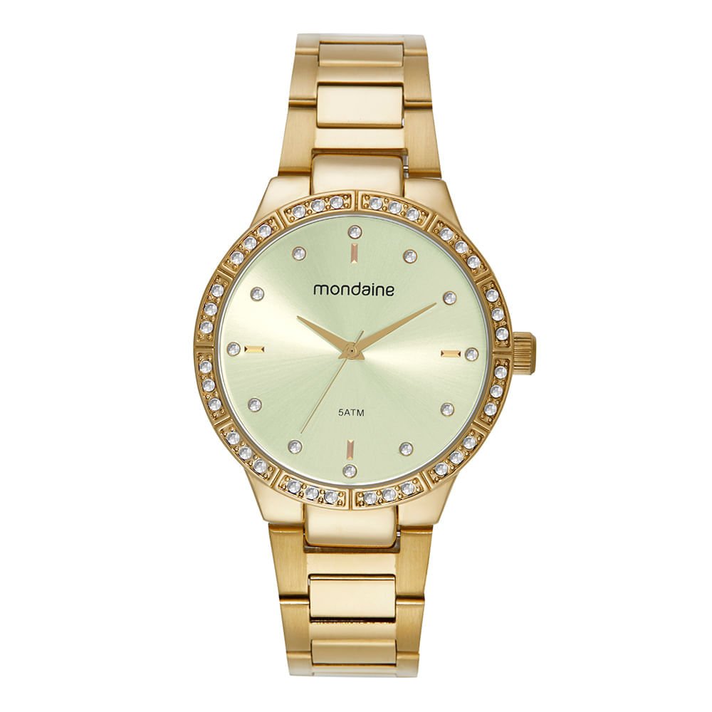 Kit Relógio Feminino Cristais Dourado Com Pulseira de Pedras