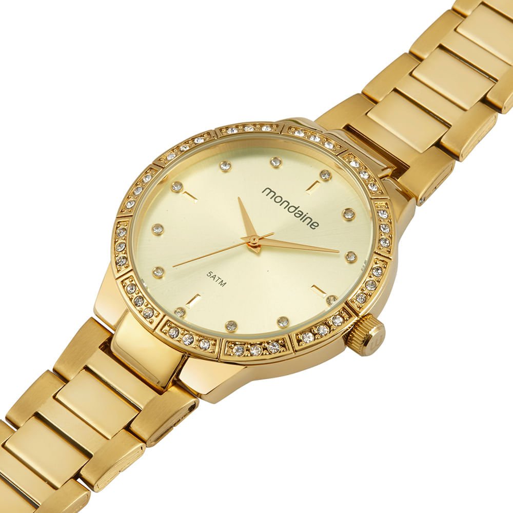 Kit Relógio Feminino Cristais Dourado Com Pulseira de Pedras Dourado 3