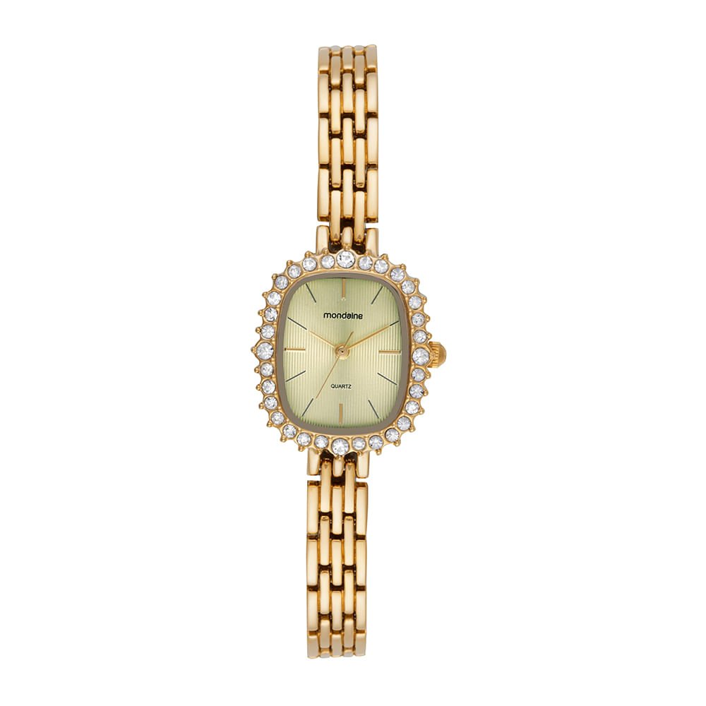 Relógio Feminino Quadrado Cristais Dourado