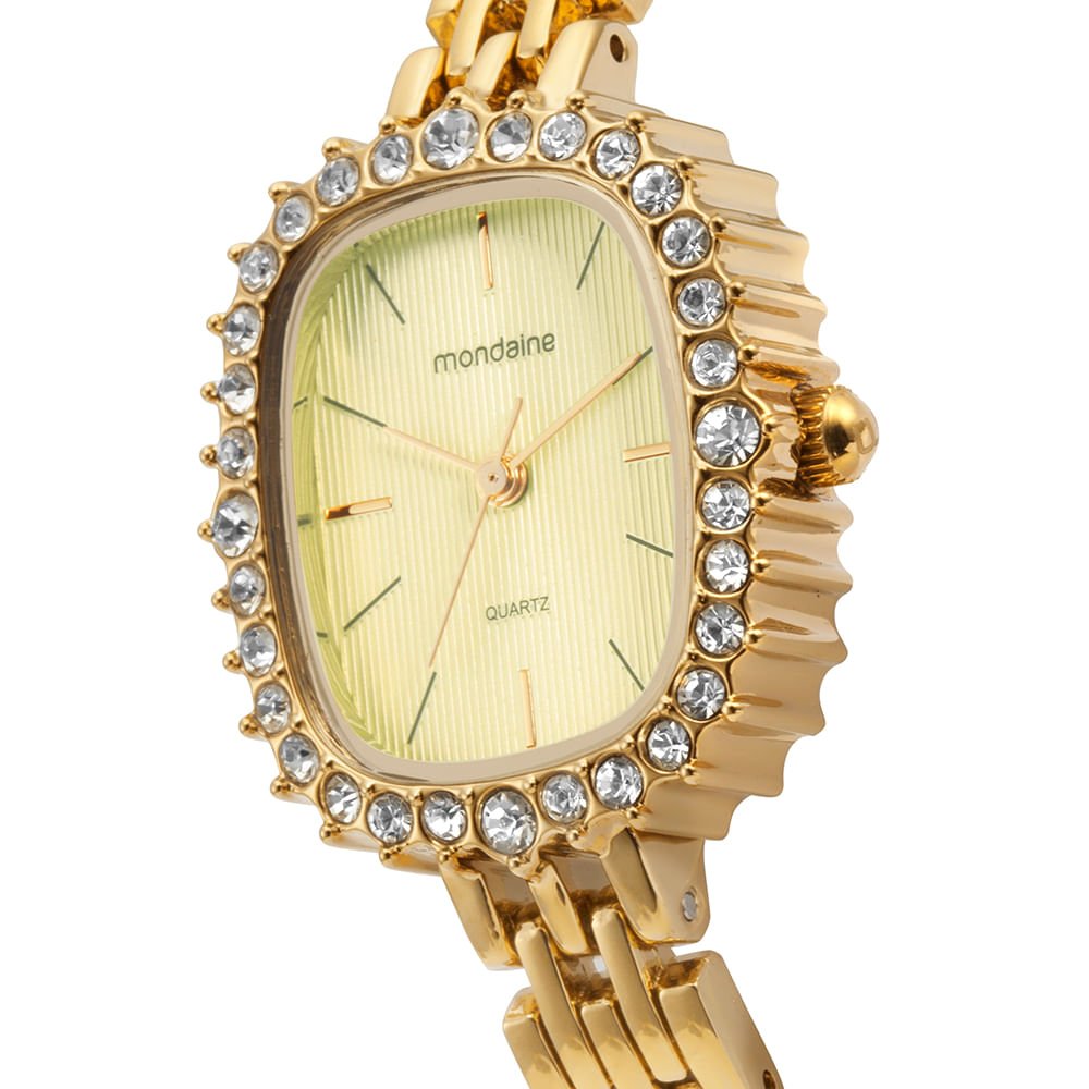 Relógio Feminino Quadrado Cristais Dourado Dourado 2