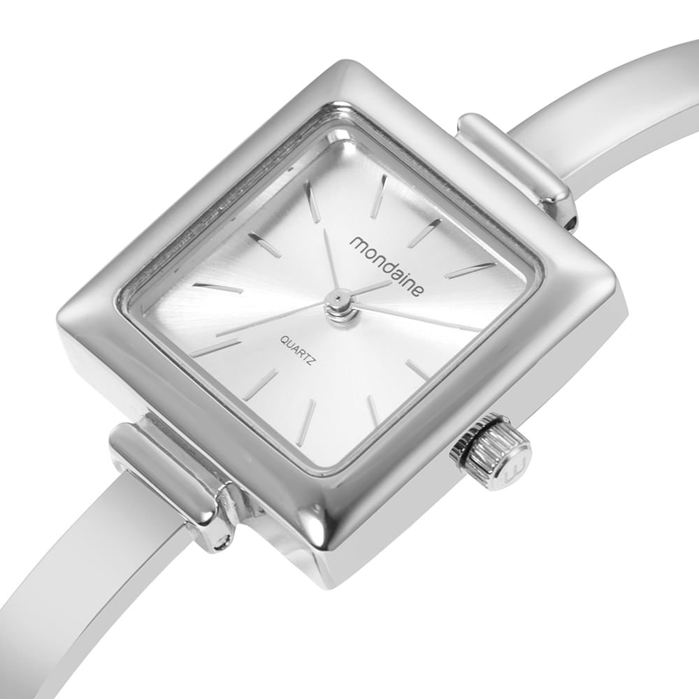 Relógio Feminino Quadrado Bracelete Prata Prata 5
