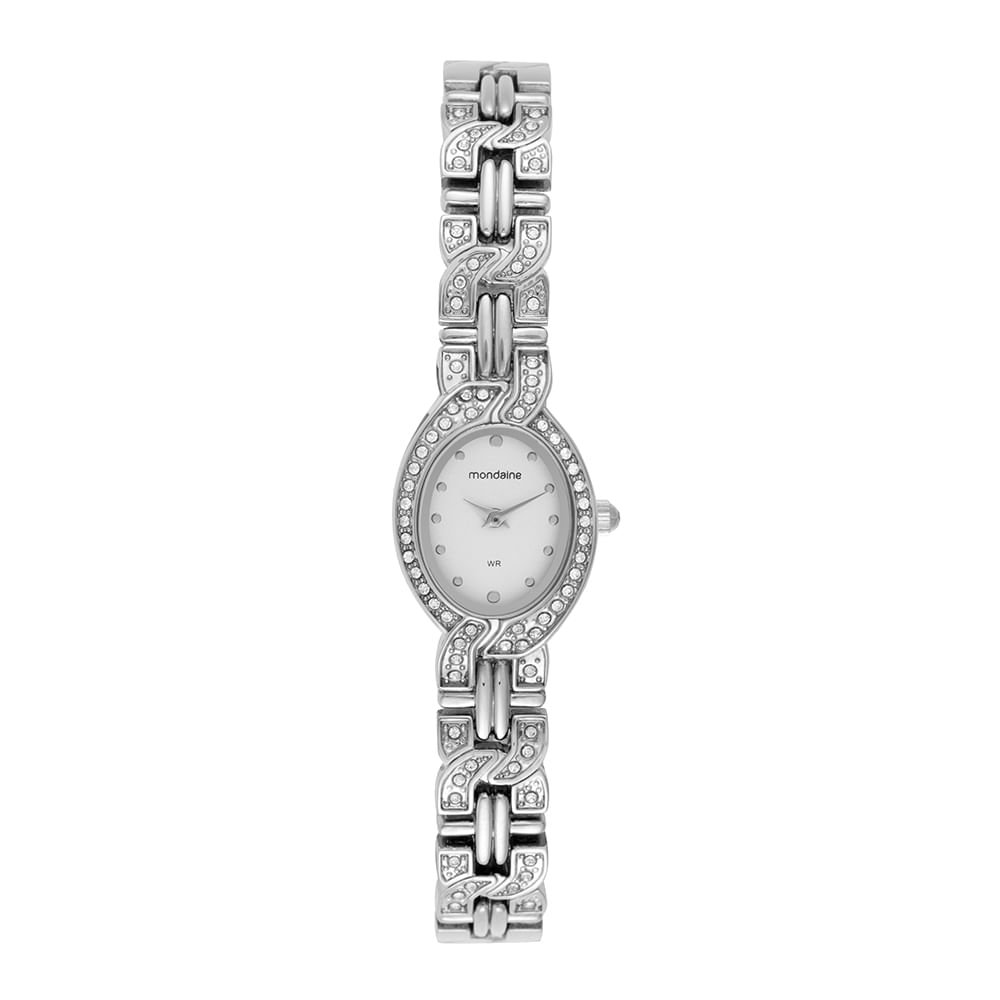 Relógio Feminino Oval Cristais Prata