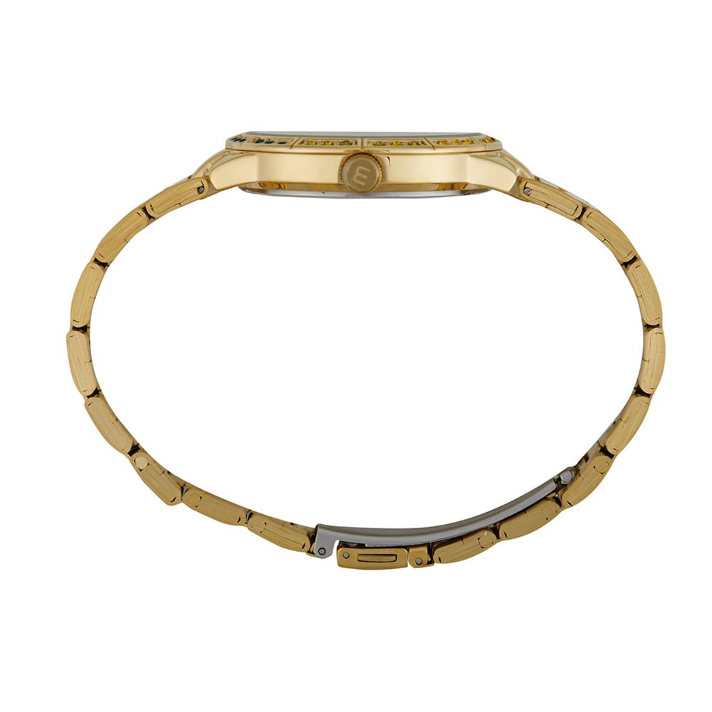 Kit Relógio Feminino Cristais Dourado Com Pulseira Pedras Coloridas Dourado 6