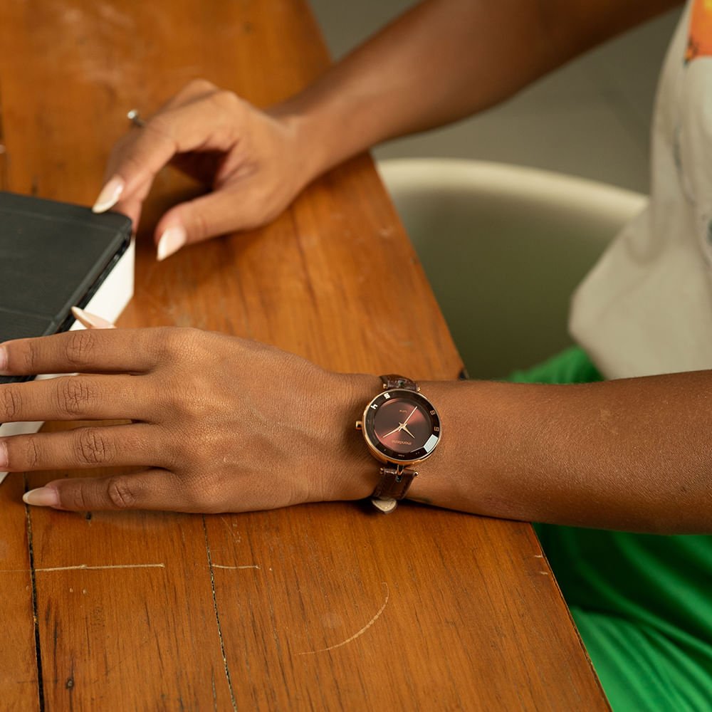 Relógio Feminino Vidro Facetado Rosé Rosé 3