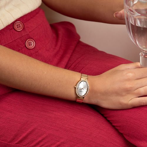 Kit Relógio Feminino Oval Rosé Com Brinco Rosé 4
