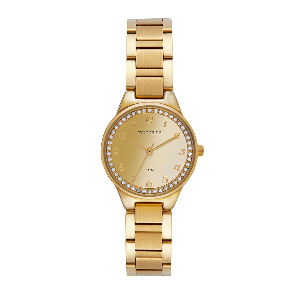 Kit Relógio Feminino Espelhado Dourado Com Brinco Cristais Dourado 2