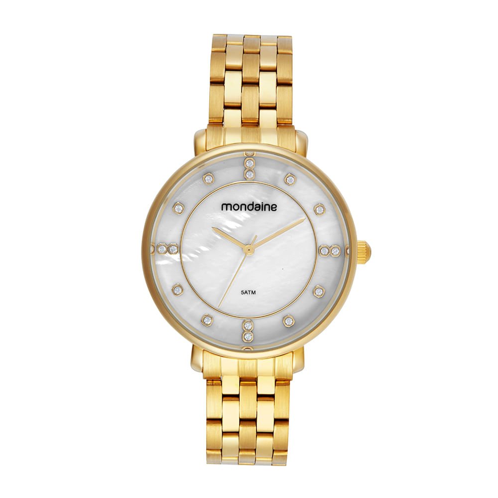 Kit Relógio Feminino Madrepérola Dourado Com Colar Corrente Dourado 6