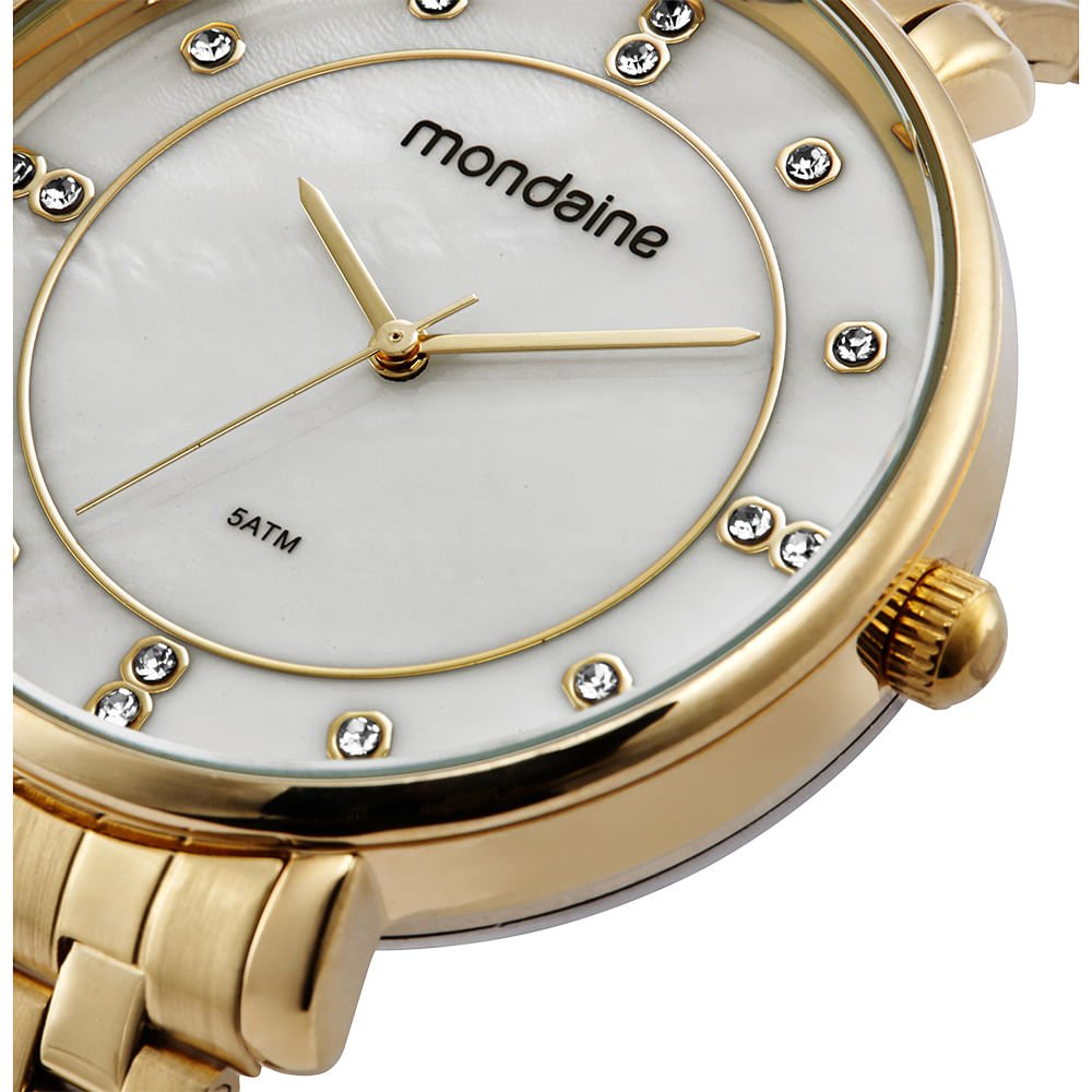 Kit Relógio Feminino Madrepérola Dourado Com Colar Corrente Dourado 7