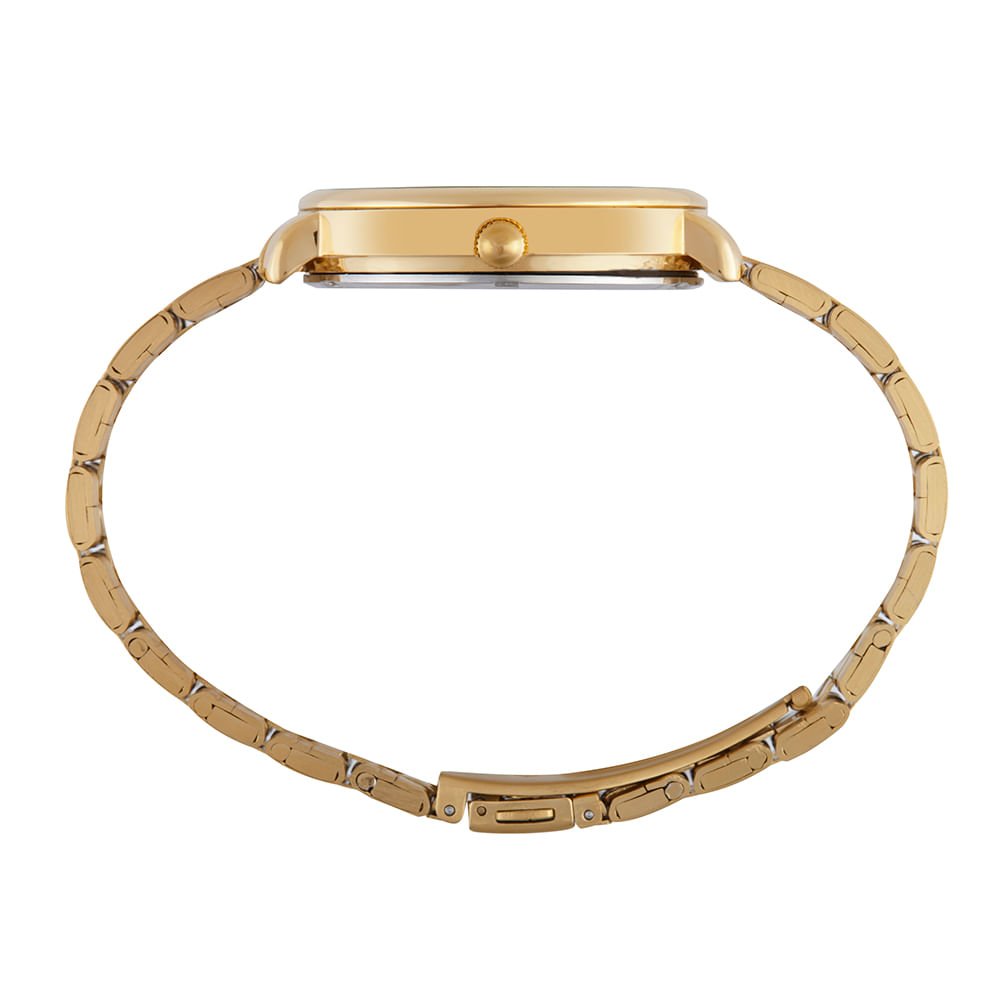Kit Relógio Feminino Madrepérola Dourado Com Colar Corrente Dourado 2