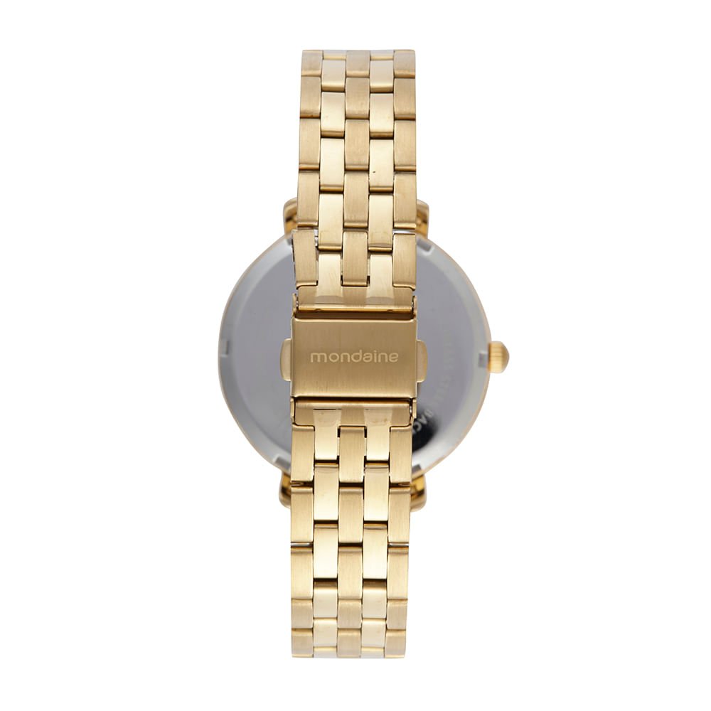 Kit Relógio Feminino Madrepérola Dourado Com Colar Corrente Dourado 3