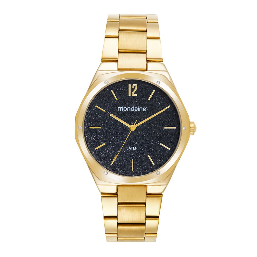 Kit Relógio Feminino Glitter Dourado Com Colar Cristais Dourado 2