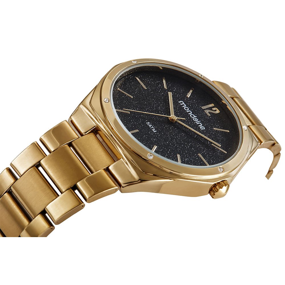 Kit Relógio Feminino Glitter Dourado Com Colar Cristais Dourado 3