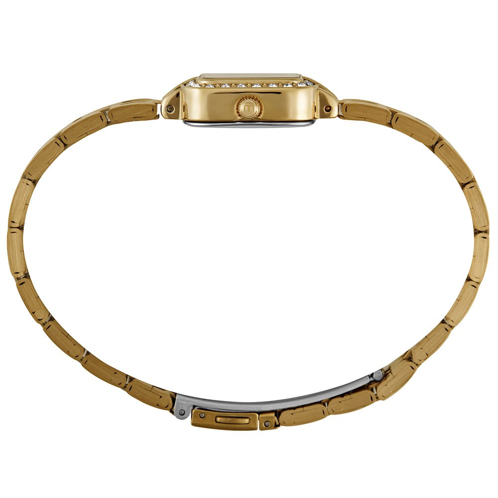 Relógio Feminino Quadrado Madrepérola Cristais Dourado Dourado 4