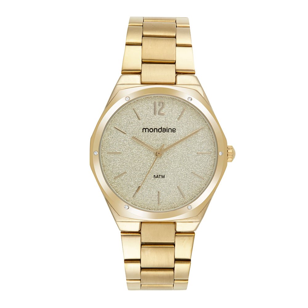 Kit Relógio Feminino Glitter Dourado Com Colar Dourado 2