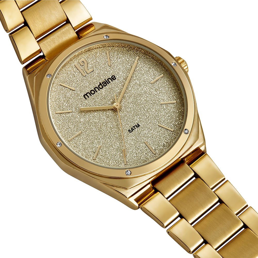 Kit Relógio Feminino Glitter Dourado Com Colar Dourado 3