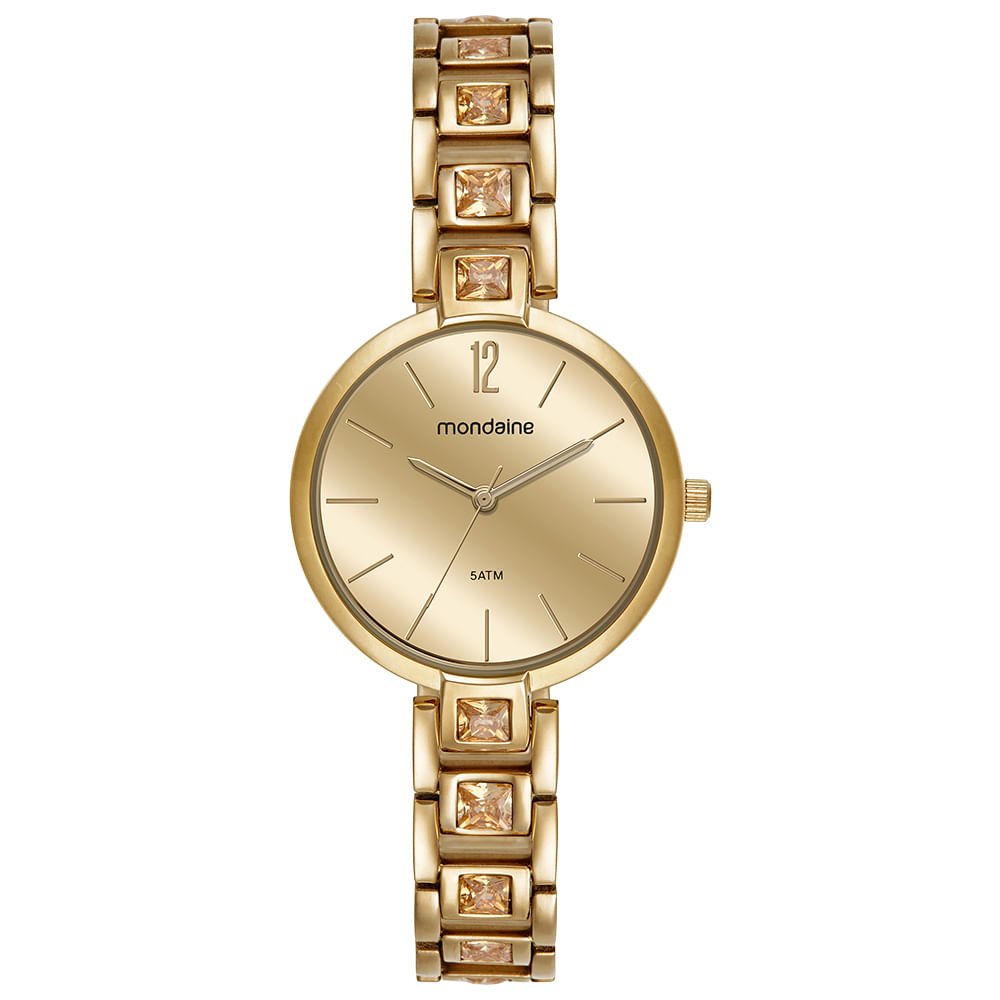 Relógio Feminino Espelhado Cristais Dourado