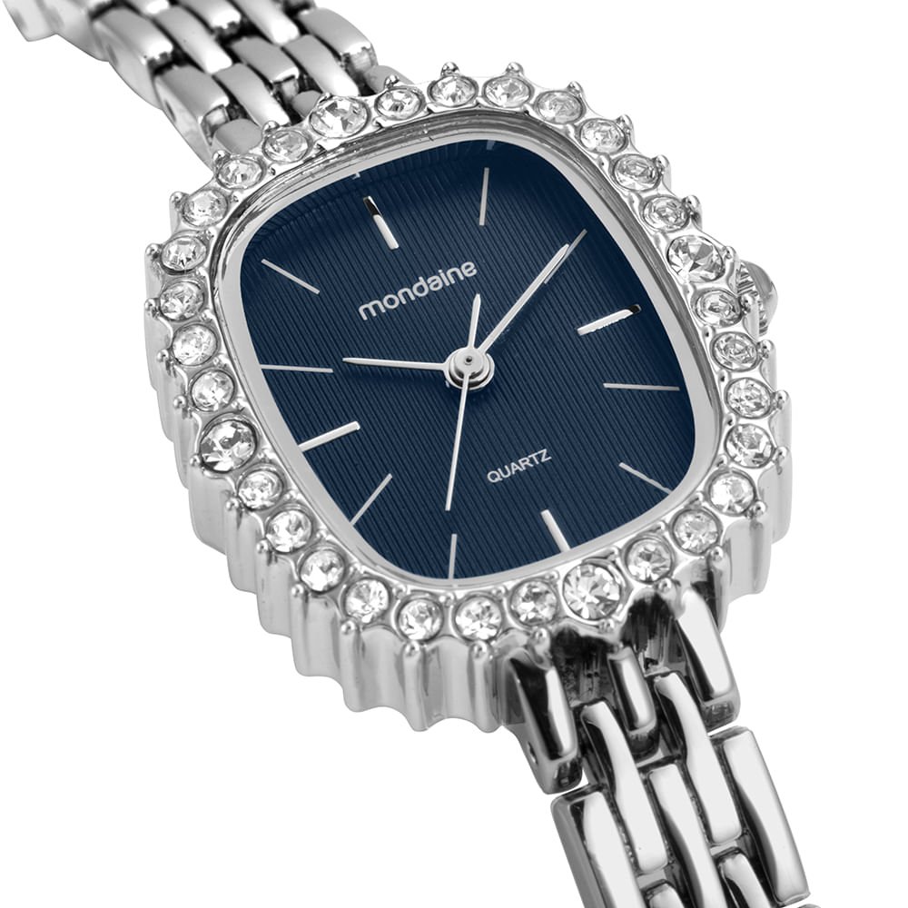 Relógio Feminino Quadrado Cristais Prata Prata 2