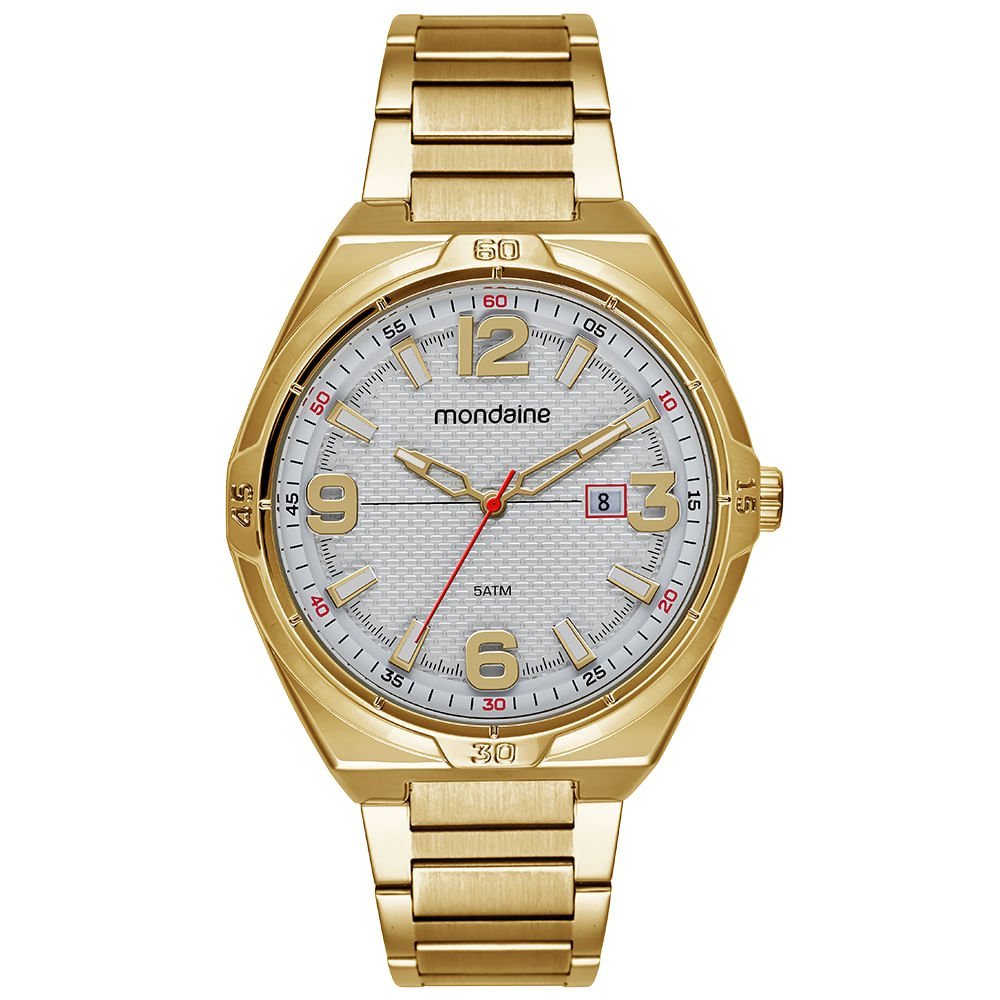 Relógio Masculino Visor Texturizado Calendário Dourado Dourado 3