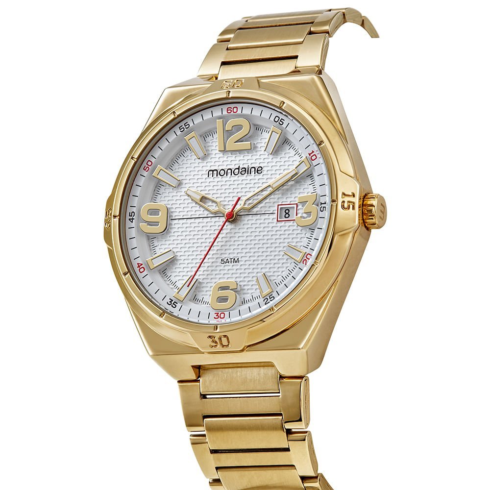 Relógio Masculino Visor Texturizado Calendário Dourado Dourado 4