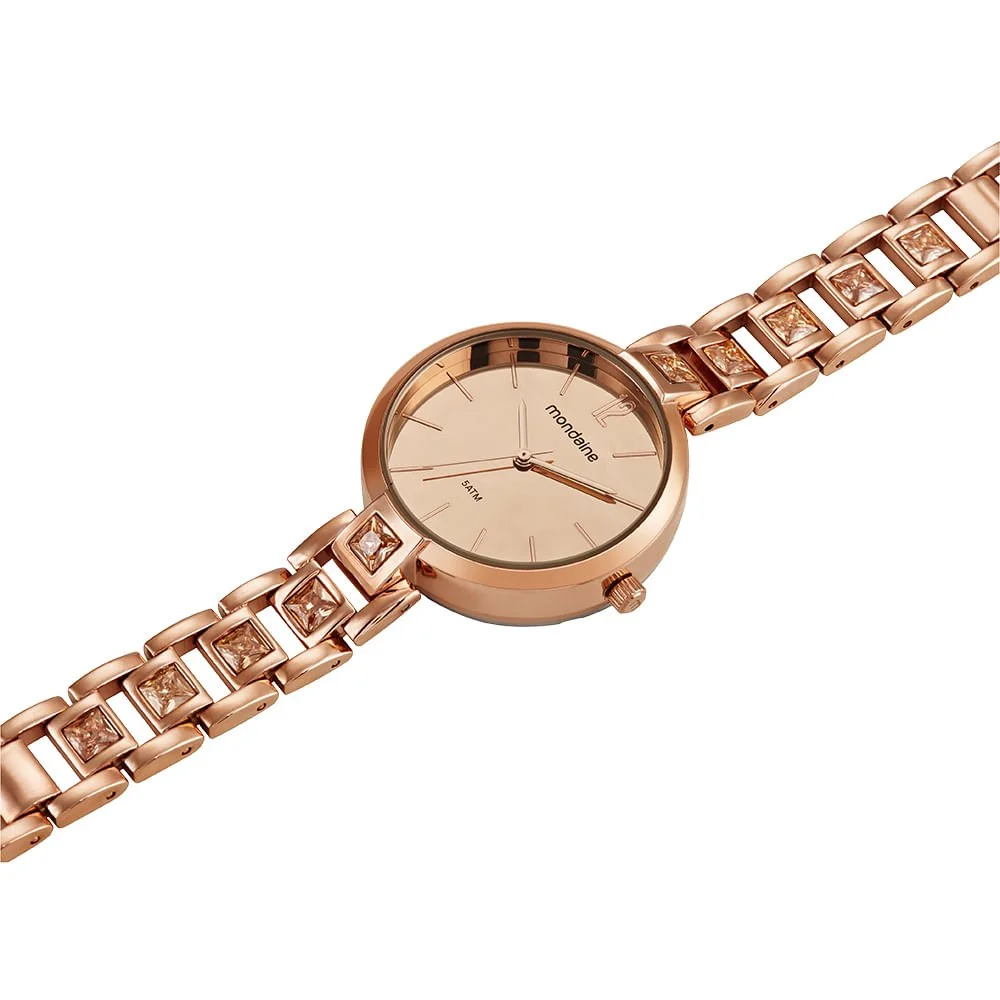 Relógio Feminino Espelhado Cristais Rosé Rosé 2