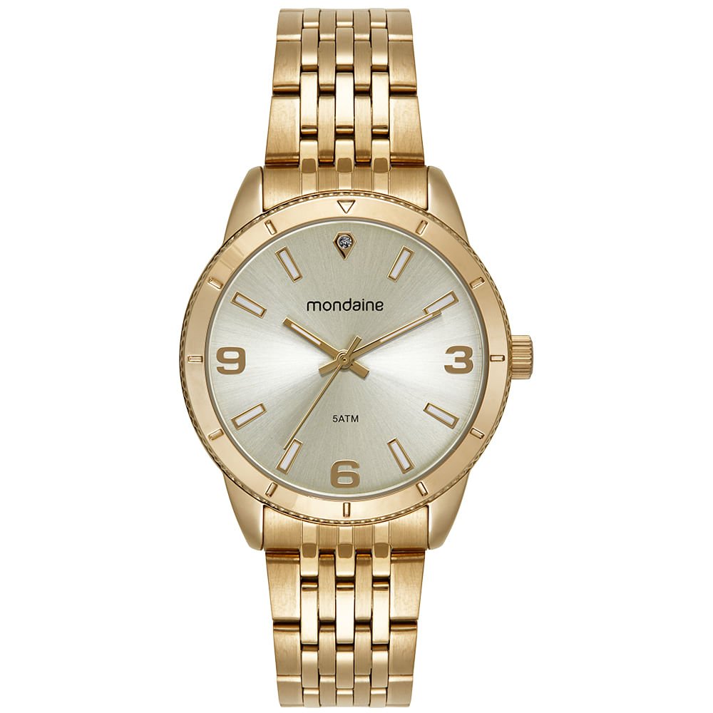 Relógio Feminino Dourado Caixa Serrilhada Estojo Mini Bolsa