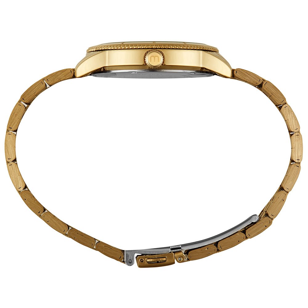 Relógio Feminino Dourado Caixa Serrilhada Estojo Mini Bolsa Dourado 4