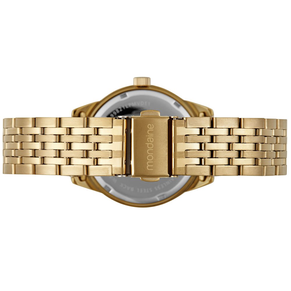 Relógio Feminino Dourado Caixa Serrilhada Estojo Mini Bolsa Dourado 5