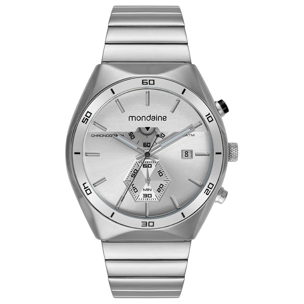 Relógio Masculino Cronógrafo Prata Mostrador em Camadas