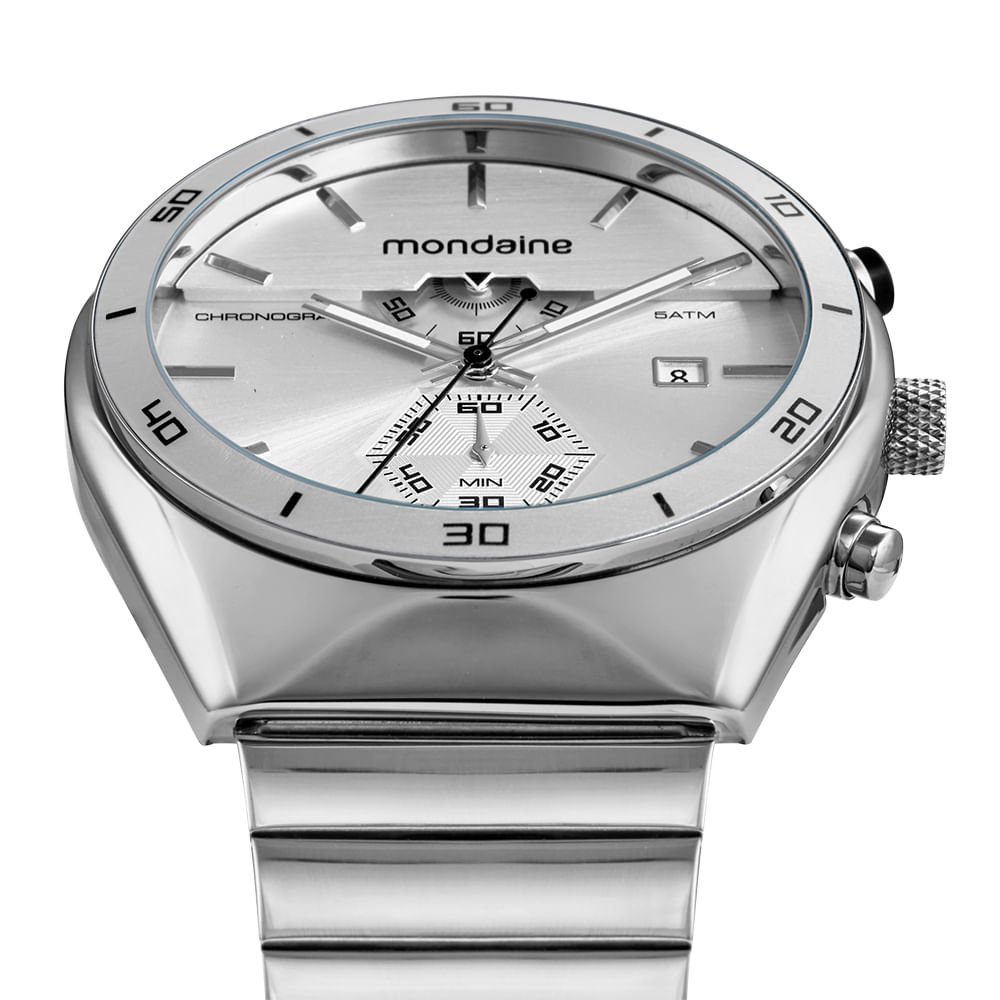 Relógio Masculino Cronógrafo Prata Mostrador em Camadas Prata 2