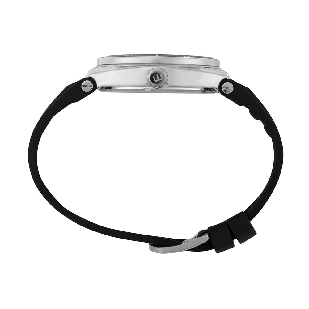 Relógio Masculino Cromado Pulseira de Silicone Preto 3